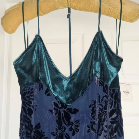 Free People Intimately emerald&navy velour trim maxi slip xs - Picture 4 of 13